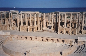   Zoom : L'Amphithéâtre romain de Leptis Magna en Libye  